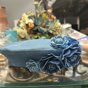 Blue Floral Beret Hat Accessory